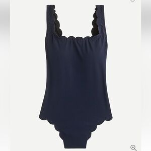 J. Crew Scallop Pisque Scoopback Womens Black One Piece Bathing Suit